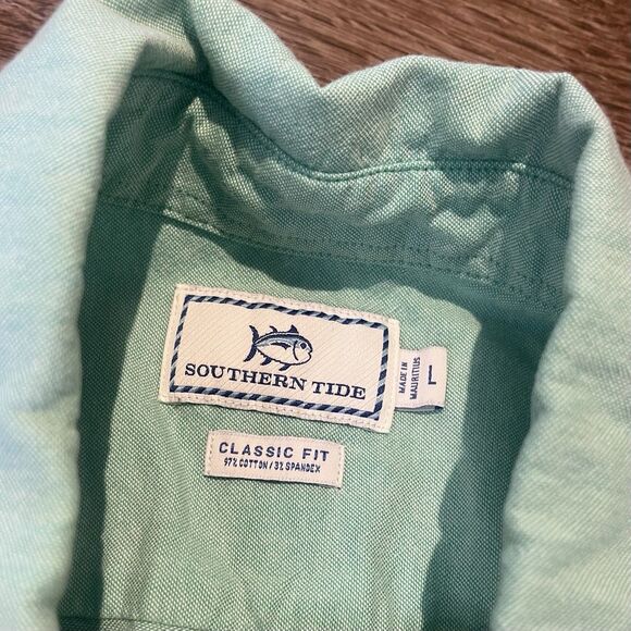 Southern Tide Shirt Mens L Mint Green Classic Fit Button Down Preppy Pop Collar - Picture 5 of 7